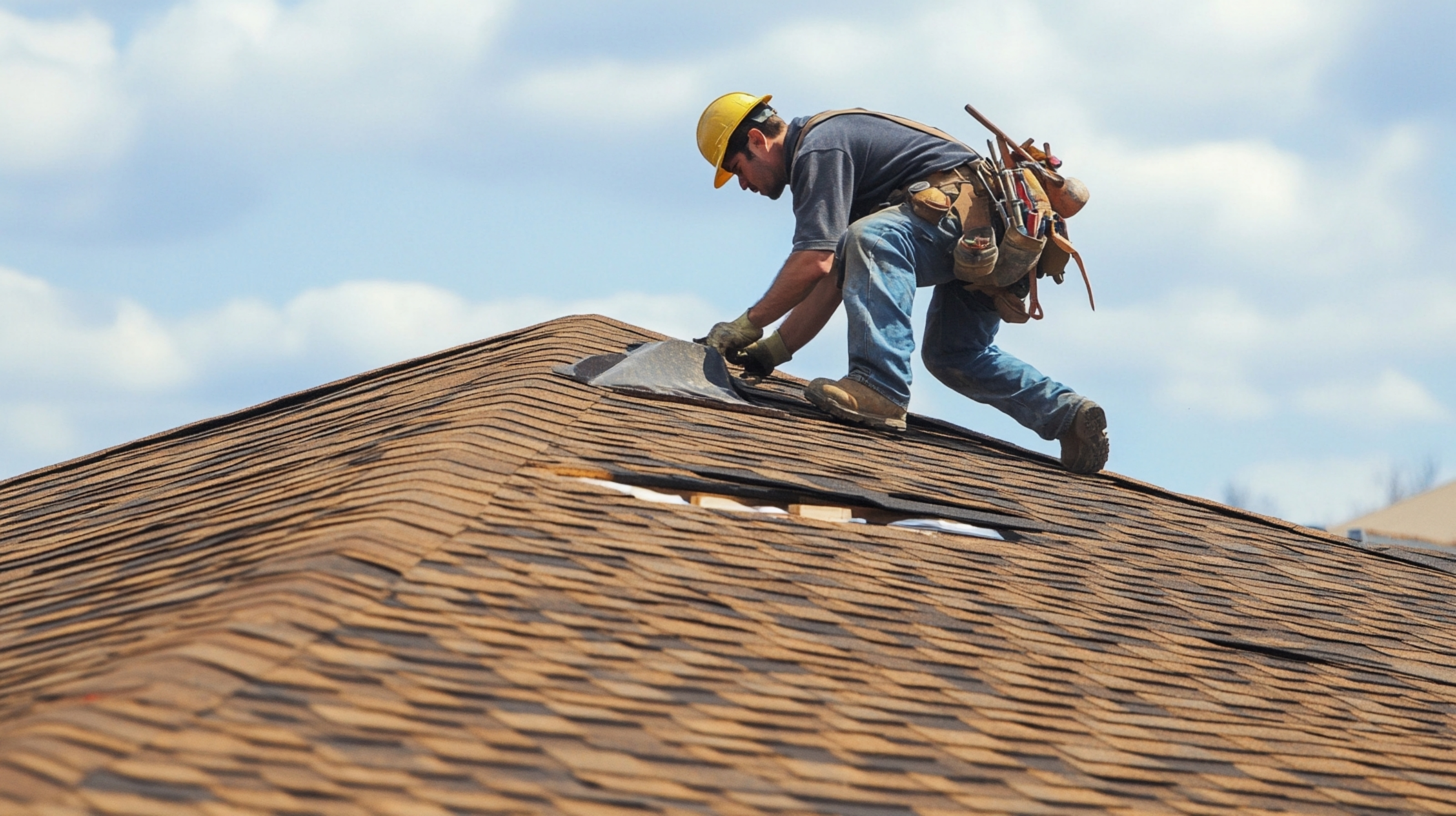 Cape Co Construction roofer securing shingles on a Long Island roof