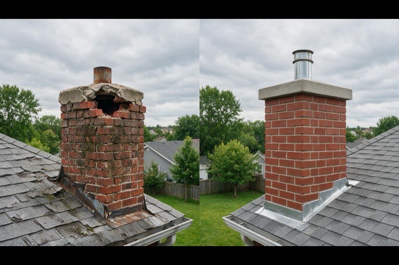 Spalling chimney brick being replaced