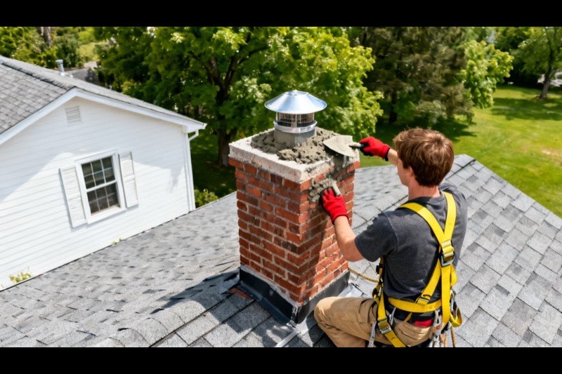 Cracked chimney crown being repaired