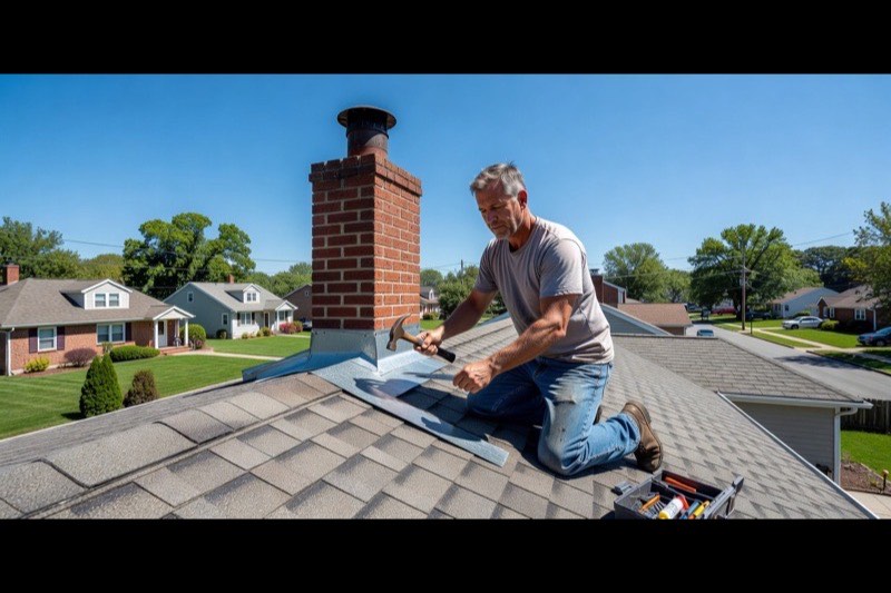 New chimney flashing installed at the roof line