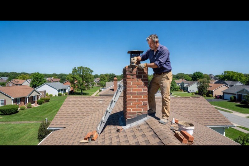 Damaged chimney being repaired