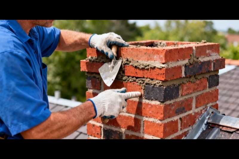 Tuckpointing fresh mortar into chimney joints