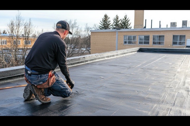 Full flat roof tear-off and replacement in progress