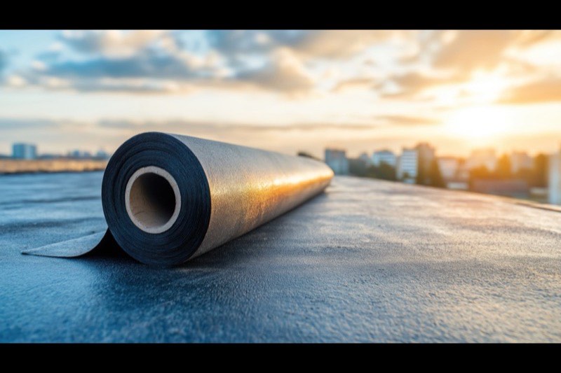Mineral-surfaced roll roofing on a low-slope structure
