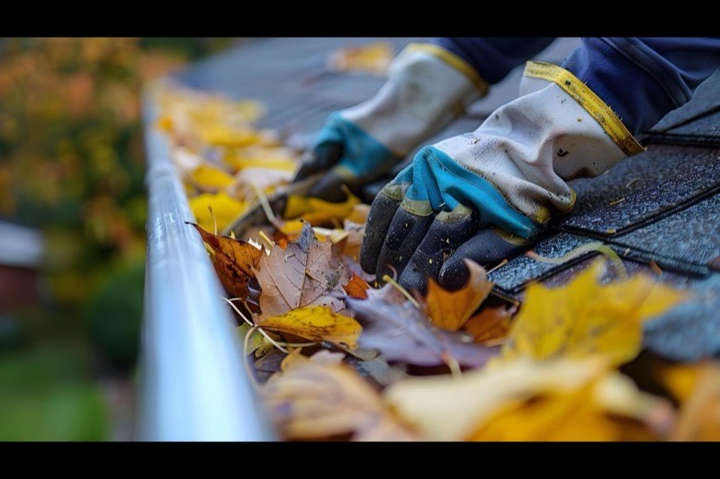 Debris being cleared from a home's gutters