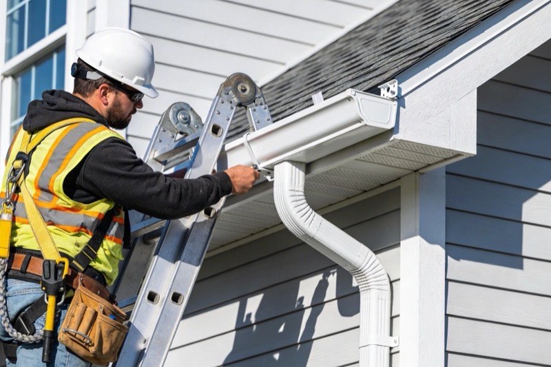 New gutter system being installed