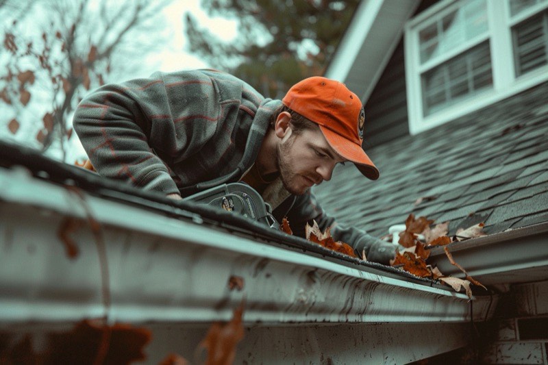 Sagging gutter being repaired
