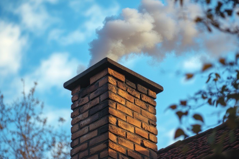 Masons rebuilding a brick chimney