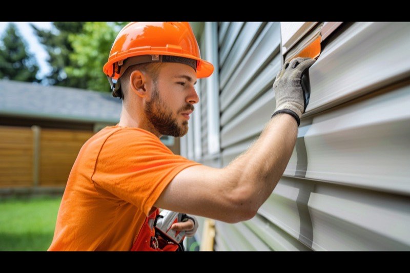 New siding replacing old panels on a house